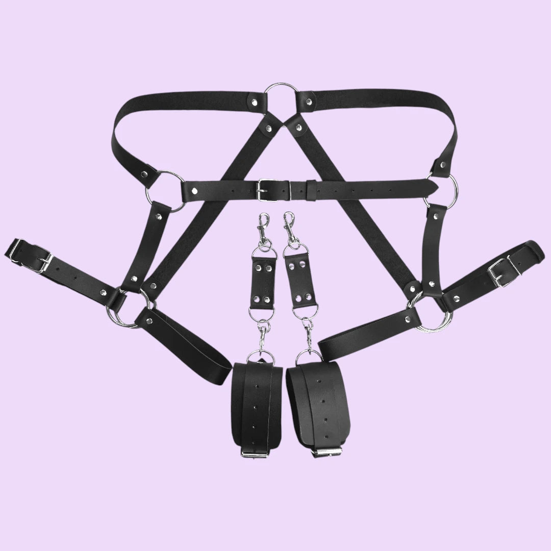 Бондажний набір Art of Sex – Bondage Set Anasteisha з натуральної шкіри, чорний (XS-M) | (L-2XL)