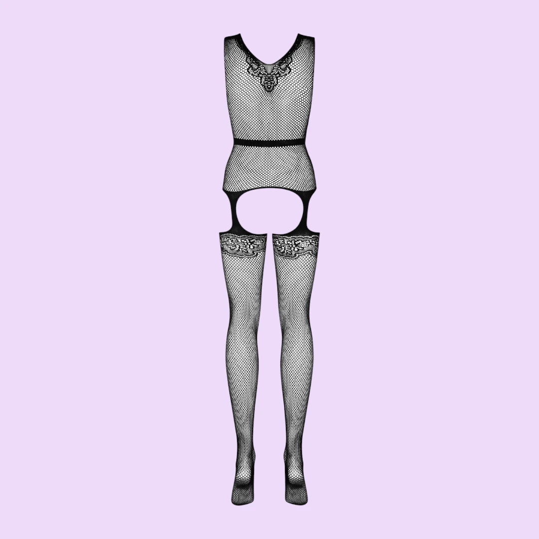 Бодістокінг Obsessive F217 з силуетним малюнком та імітацією панчіх (S/M/L)