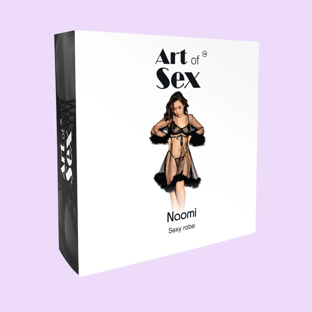 Прозорий халатик з пір'ям Art of Sex – Naomi, чорний (XS-M) | (L-2XL)