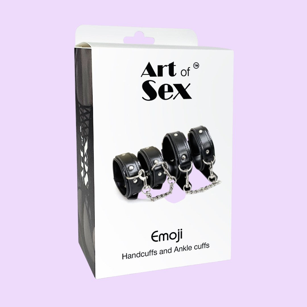 Набір BDSM Art of Sex — Emoji (наручники + поножі), екошкіра, чорний