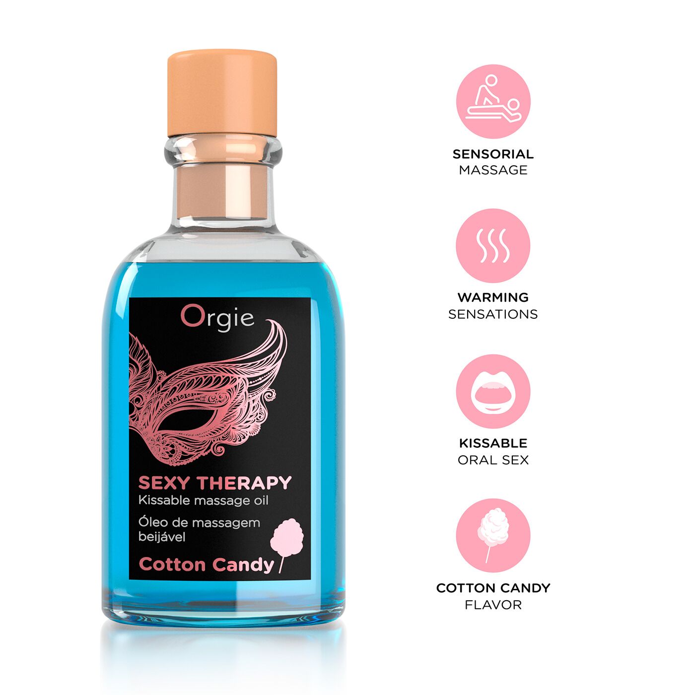 Набір для масажу Orgie – Sexy Therapy Cotton Candy (100 мл), їстівна розігрівальна олія + пір'їнка