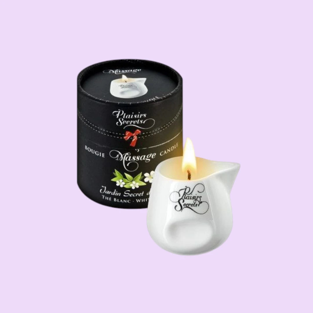 Масажна свічка Plaisirs Secrets White Tea (80 мл) подарункова упаковка, керамічний посуд