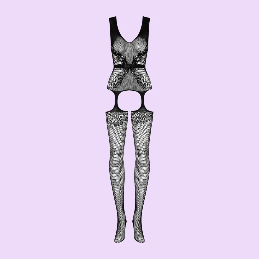 Бодістокінг Obsessive F217 з силуетним малюнком та імітацією панчіх (S/M/L)