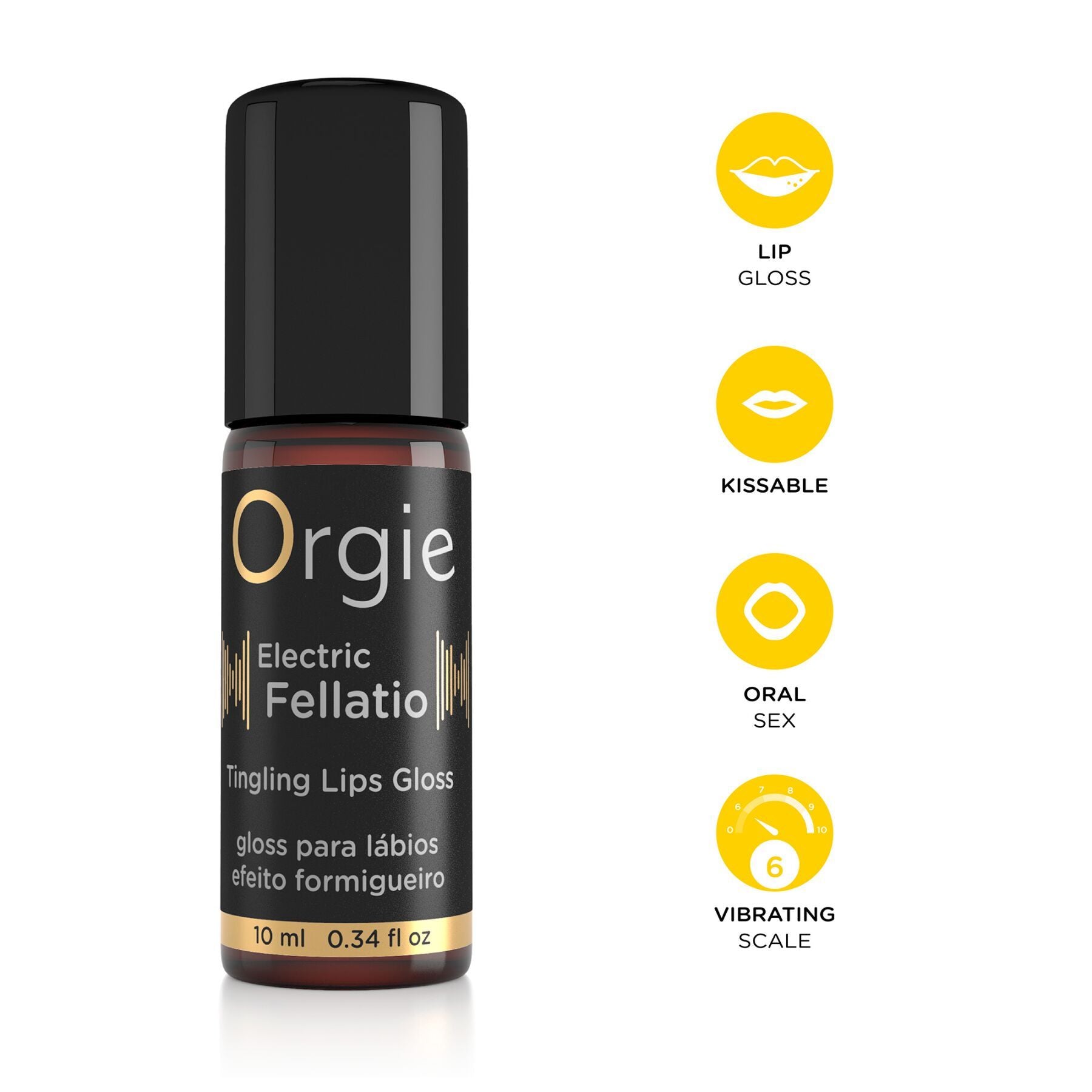 Блиск для губ з ефектом вібрації Orgie Electric Fellatio Lips Gloss (10 мл), смак фруктового асорті
