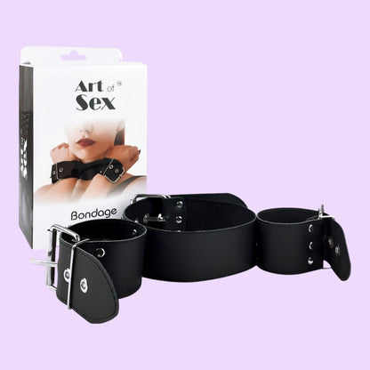 Нашийник з наручниками із натуральної шкіри Art of Sex