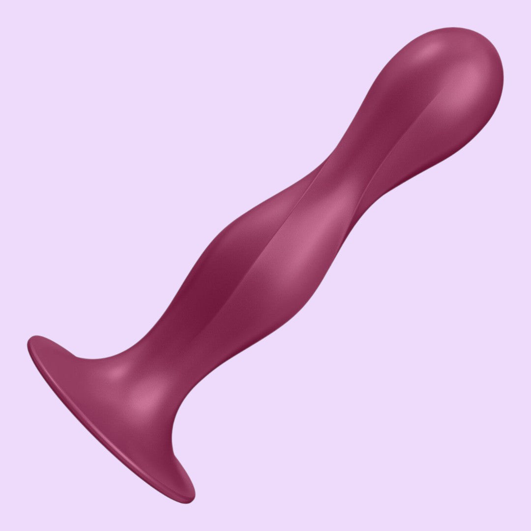 Дилдо Satisfyer Double Ball-R — унісекс, рухомі кульки всередині, присоска (червоний/синій)