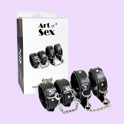 Набір BDSM Art of Sex — Emoji (наручники + поножі), екошкіра, чорний