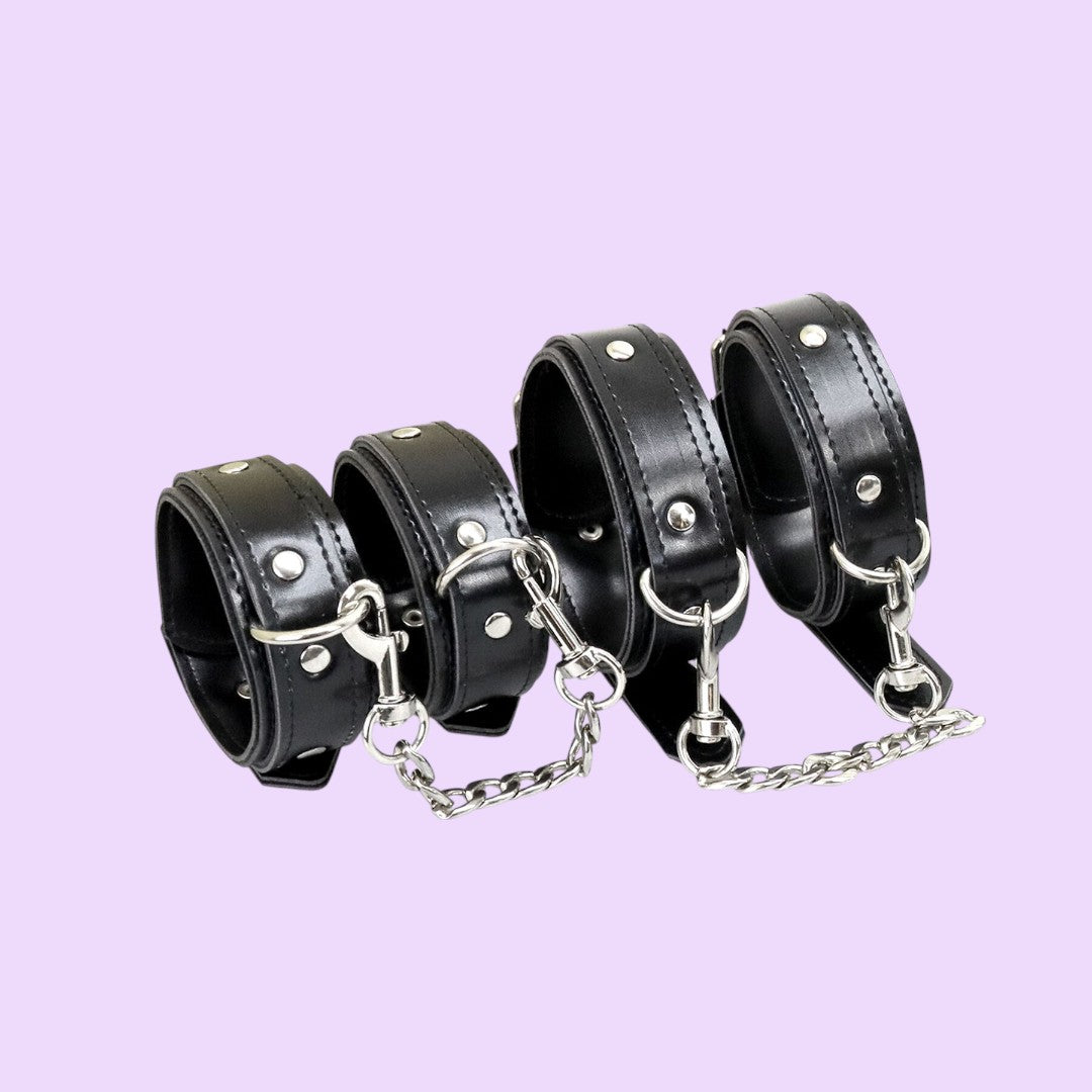 Набір BDSM Art of Sex — Emoji (наручники + поножі), екошкіра, чорний