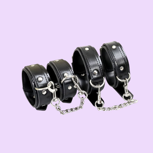 Набір BDSM Art of Sex — Emoji (наручники + поножі), екошкіра, чорний